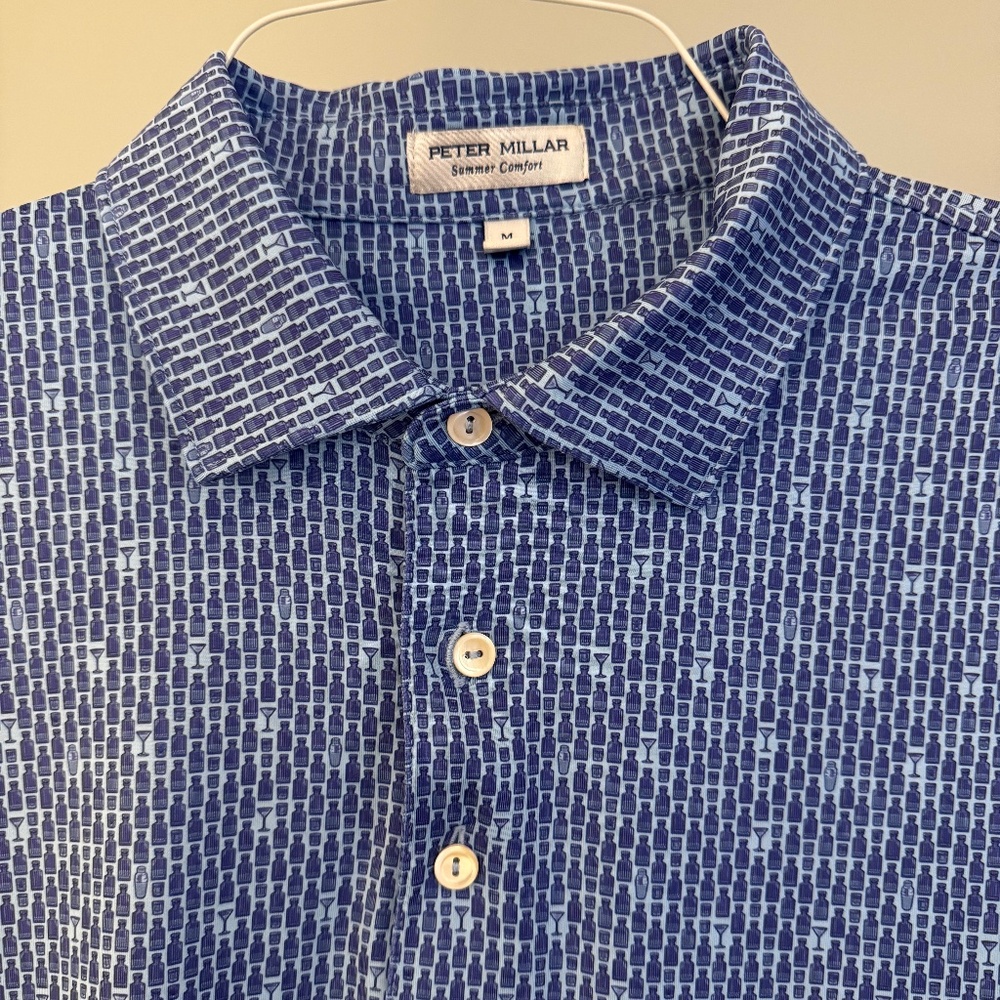 Peter Millar Summer Comfort Golf Polo Blue Bottles size Medium UPF 50+
